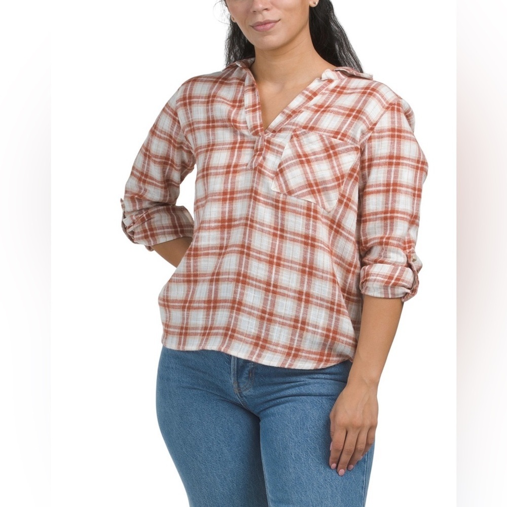 Dash Studio Womens Cotton Popover Long Sleeve Shirt Large